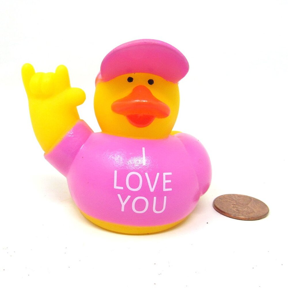 I Love You Rubber Duck Pink 2in ASL American Sign Language Squirter